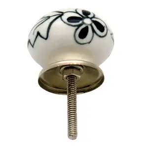 Nicola Spring - Round Ceramic Cabinet Knob - Black Flower