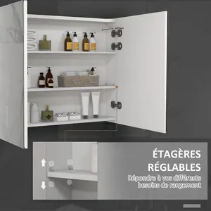 kleankin Wall Mounted Bathroom Storage Cupboard with Mirror, LED Light, USB