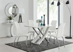 Furniturebox UK Mayfair 4 White High Gloss And Stainless Steel Dining Table And 4 White Isco Chairs