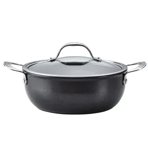 Anolon X SearTech Black Round Aluminium Durable Non-Stick Casserole Pan with Glass Lid 24cm