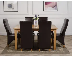 Oslo 150 x 90 cm Medium Oak Dining Table and 6 Chairs Dining Set with Lola Brown Leather Chairs