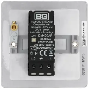 BG Brushed Steel Flat 2 way 400W Dimmer switch Matt Silver 1 gang