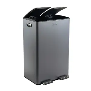 60L Double Compartment Grey Kitchen Bin Rubbish Waste Pedal Bin