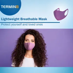 Termin8 Lightweight Breathable Reusable Face Mask for Adults, Machine Washable - Purple