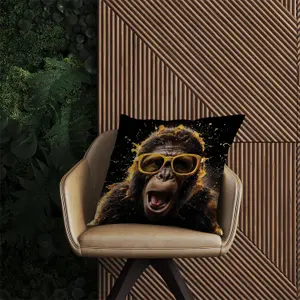 Splashart Monkey Face With Yellow Glasses Outdoor Cushion 45cm x 45cm