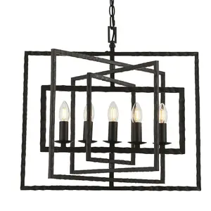 Multi Light Ceiling Pendant 5 Bulb Aged Steel Metal Frame Candelabra Lamp Holder