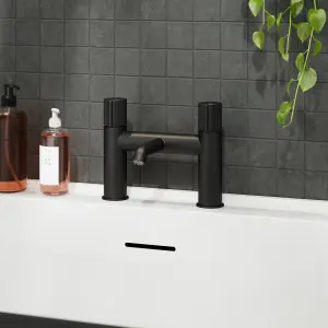 GoodHome Levanna Matt Black Deck-mounted Manual Double Bath Filler Tap