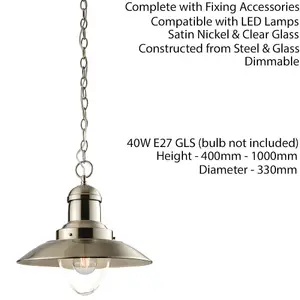 Hanging Ceiling Pendant Light Satin Nickel & Glass Industrial Lamp Bulb Holder