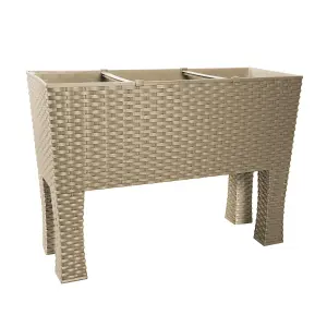 simpa 33L Beige Rectangular Plastic Rattan Trough Planter.