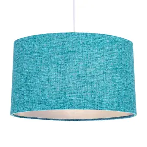 Contemporary and Sleek Teal Linen Fabric Oval Lamp Shade with Silver Lining