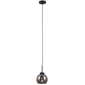 Luminosa Scandinavian Hanging Pendant Black Matt 1 Light  with Smoky Shade, E27