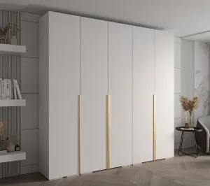 Elegant Inova I Hinged Door Wardrobe H2370mm W2500mm D470mm - Versatile White Finish with Gold Vertical Metal Handles