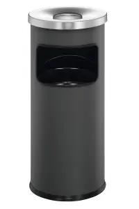 Durable Round Metal Waste Bin with Fire Extinguishing Ashtray - 17L - Grey