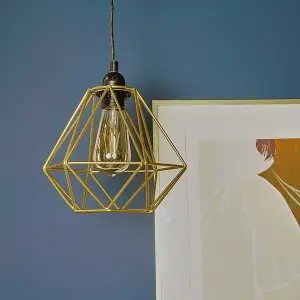 ValueLights Diablo Modern Geometric Gold Metal Basket Cage Ceiling Pendant Light Shade