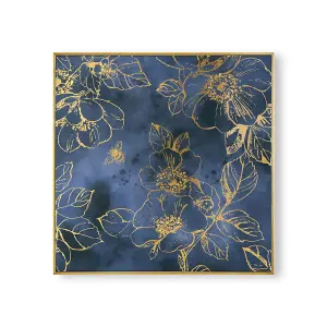 Golden Blooms Framed Metallic Floral Printed Canvas