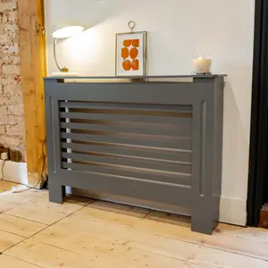 Matt Grey Horizontal Line Radiator Cover - Medium