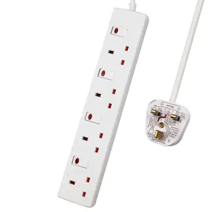 Extrastar 4 Way Socket 13A, 1M, with Indicate Light,  Individual Switches, Child-Resistant Sockets