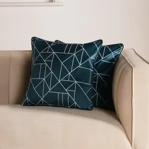 4 Pack Geo Matte Velvet Cushion Covers, Teal - 45 x 45cm