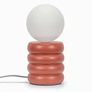 ValueLights Nelly Rust Stacked Ceramic Bedside Table Lamp with a Globe Glass Lampshade - Bulb Included