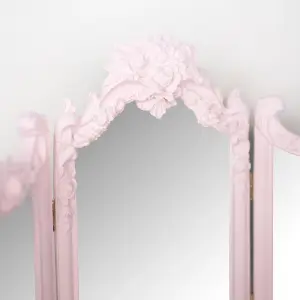 Melody Maison Small Pink Ornate Rose Triple Mirror - 37cm x 38cm