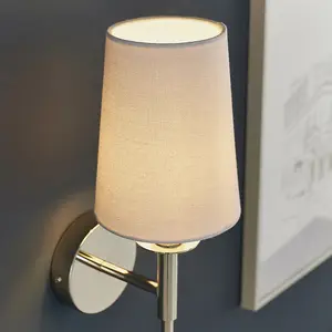 Luminosa Florence Wall Lamp Bright Nickel Plate & Vintage White Fabric