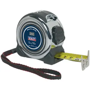 5m Professional Tape Measure with Rubberised Chrome Body - Metric & Imperial Measurements