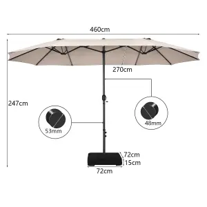 Costway 460 x 270 cm Outdoor Double Sided Umbrella Twin Size Patio Parasol w/ Metal Base