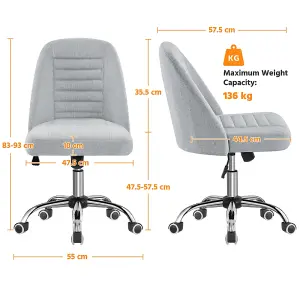 Yaheetech Armless Adjustable Desk Chair with Rolling Wheels - Light Grey / Linen Fabric