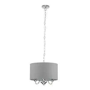 ValueLights Rocha Modern Chrome 3 Way Curved Arm Grey Linen Slimline Drum Ceiling Light Pendant