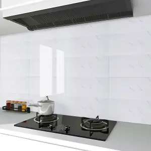 10Pcs White Modern Peel and Stick Marble Effect Kitchen Bathroom Tile PVC Wall Sticker Waterproof 60x30 cm