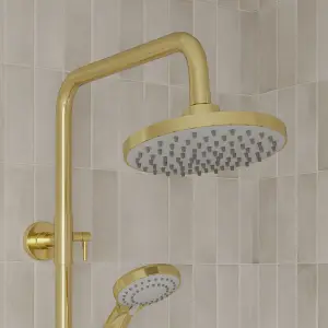 Round Thermostatic Shower Kit with Fixed Head & Adjustable Handset - Brushed Brass