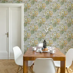 Superfresco Easy Passion Grey & ochre Floral Smooth Wallpaper