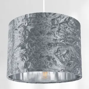 Modern Crushed Velvet Lamp Shade with Shiny Paper Inner Silver / 20cm H x 30cm W x 30cm D