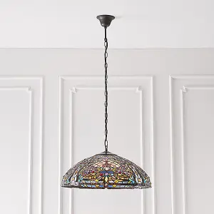 Luminosa Anderson 3 Light Large Ceiling Pendant Dark Bronze, Tiffany glass, E27