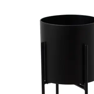 Large Cylindrical Planter on Frame - Metal - L25 x W25 x H84 cm - Matt Black