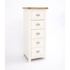 Lovere 5 Drawer Narrow Chest of Drawers Chrome Cup Handle