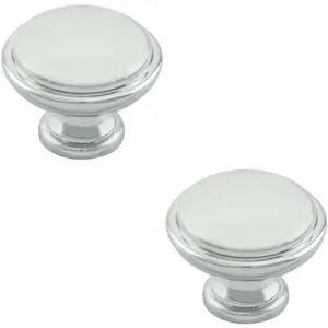 2x Domed Top Cupboard Door Knob 34mm Diameter Polished Chrome Cabinet Handle