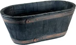 simpa Oakwood Black Rustic Style Plastic Trough Planter