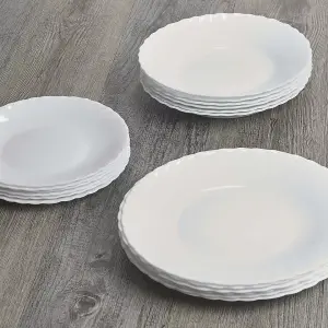 Bormioli Rocco 20cm Round White 6 Plate Set Prima Dinner Service Opal Glass Tableware