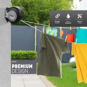 KEPLIN Retractable Washing Line - 30m Outdoor Clothesline, Wall Mountable and Heavy Duty Laundry Airer (30 Metres)