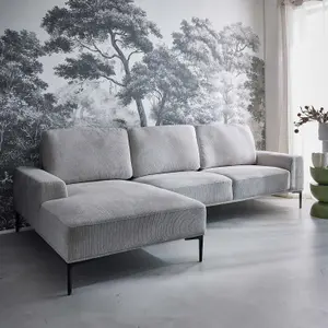 sweeek. 3-seater fabric and metal sofa left-hand corner Atlanta Light Grey 134x260x84 cm