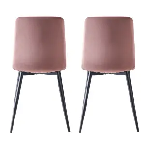 MCC Direct Set of 2 Lexi Velvet Fabric Dining Chairs with Metal Legs Pink