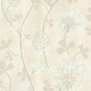 GoodHome Erosa Cream & grey Floral Glitter effect Textured Wallpaper