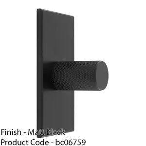 Knurled Cylinder Cabinet Door Knob & Matching Backplate - Matt Black 76 x 40mm