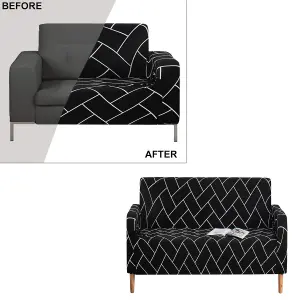 Black & White Printed Sofa Cover, 2 Seater