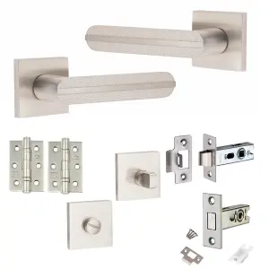 1 Pair Modern Lima Design Satin Nickel Premium Bathroom Door Handles Square Rose Dead Bolt Ball Latch Hinges Thumbturn