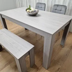 Dining Table and 2 Chairs With Bench Grey 2 Grey Velvet Chairs Wooden Bench Wood Dining Set Furniture