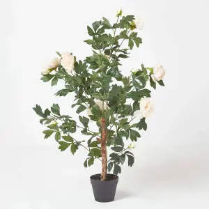 Homescapes Peach Artificial Peony Tree in Black Pot, 100 cm Tall