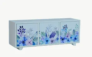 Hand Printed Women Jewellery Box  - Floral Blue