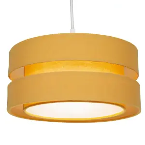 Contemporary Quality Ochre Linen Fabric Triple Tier Ceiling Pendant Light Shade